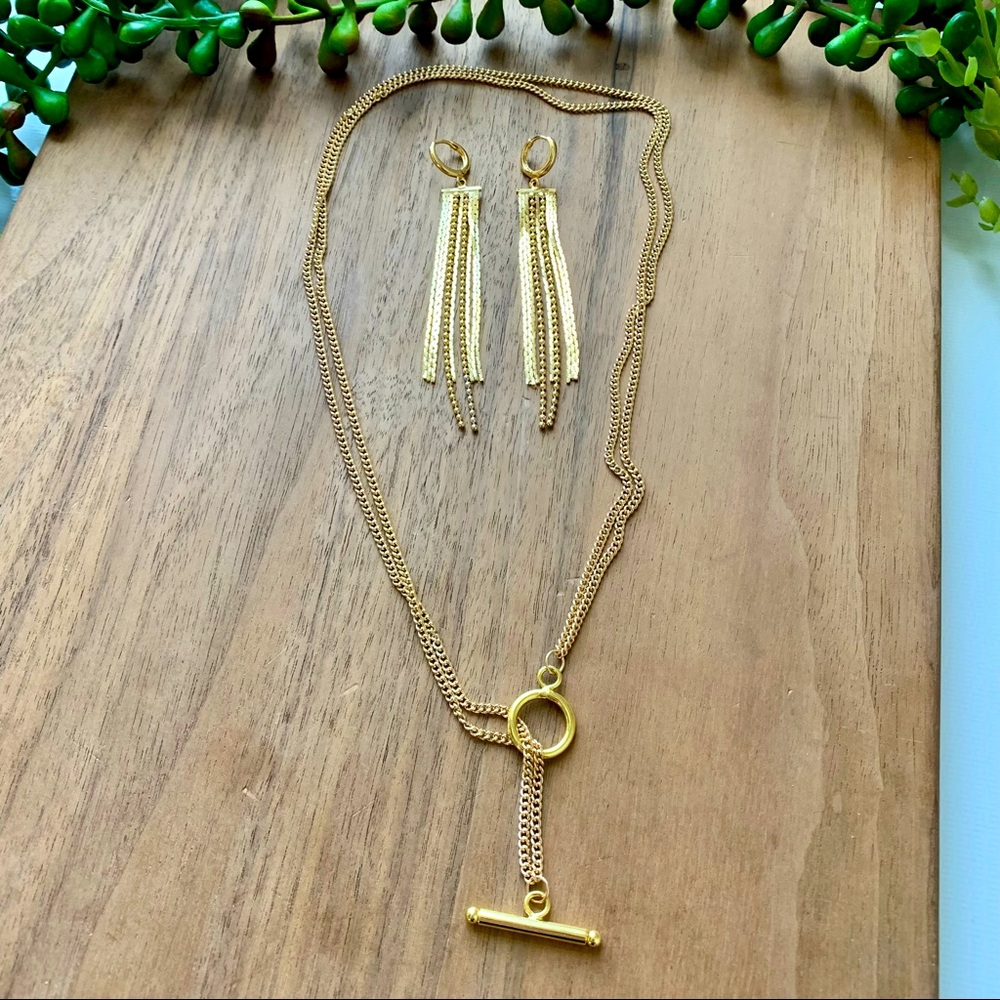 SOLD Necklace and Earrings Set- Fringe & Toggle